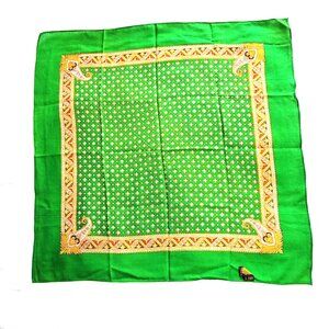 Vintage 100% Virgin Wool Square Scarf - Kelly Green Paisley & Geometric Foulard